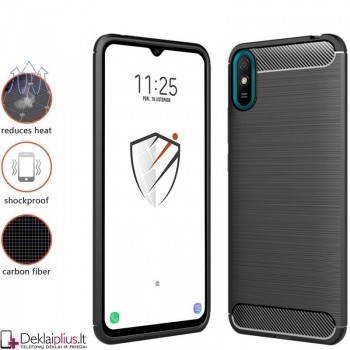 Carbon guminis dėklas - juodas (Xiaomi Redmi 9A) 